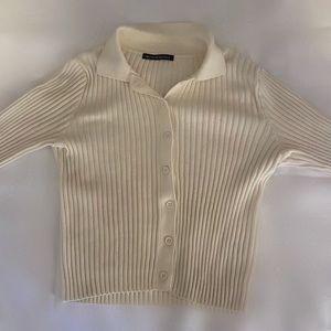 ribbed cropped button up long sleeve